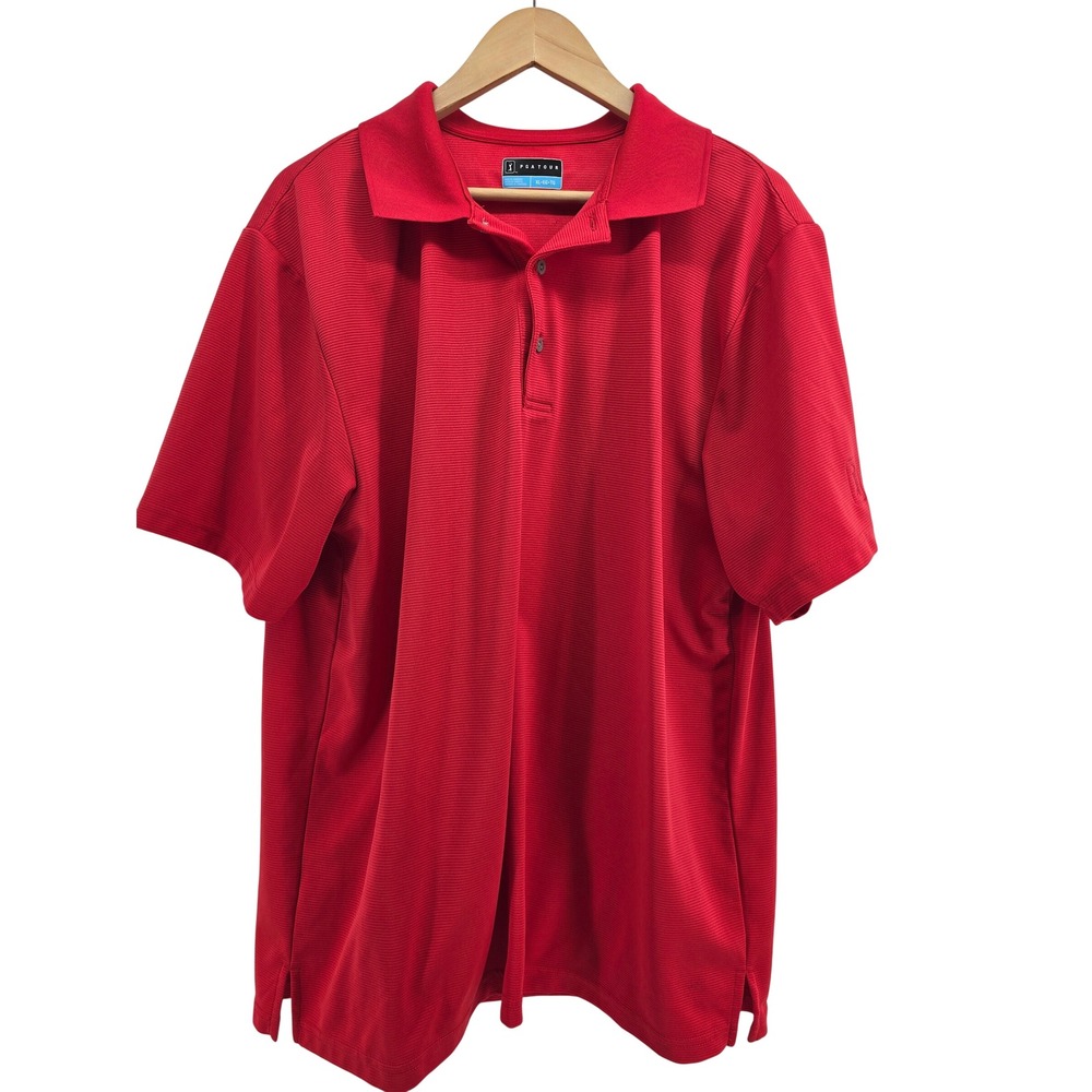 PGA TOUR Polo Shirt Mens XL Short Sleeve Red Ribbed Texture EUC